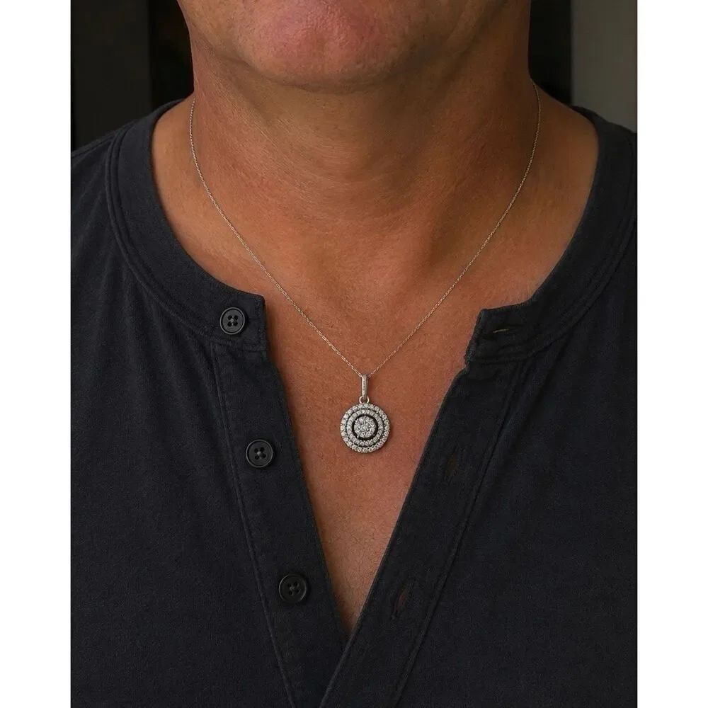 Men’s Crystal Medallion Pendant Necklace in Silver Silver